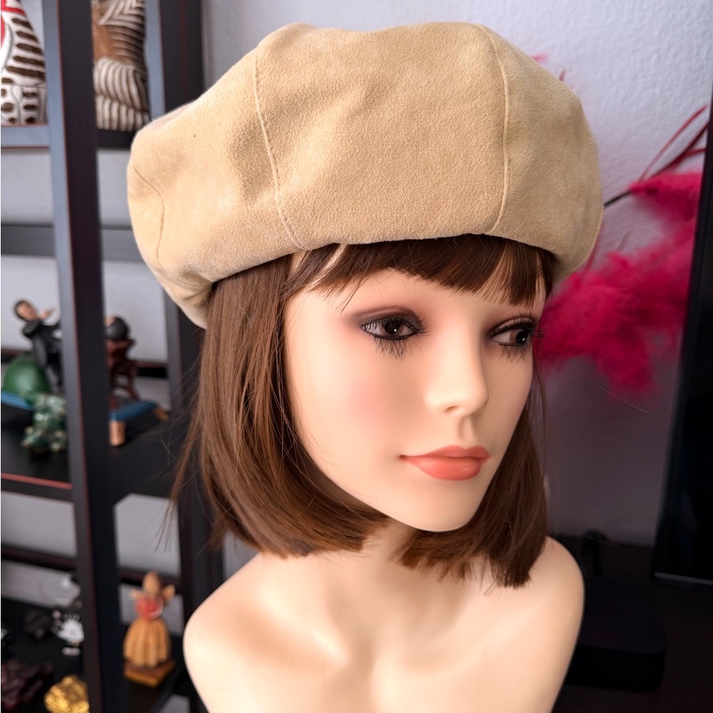 Vintage Faux Suede Tan Beret - Picture 1 of 8